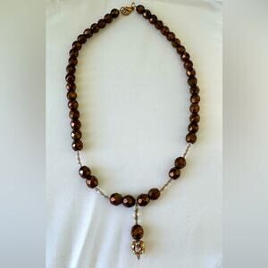 Vintage Bead with Crystal Drop Sparkly Statement Necklace